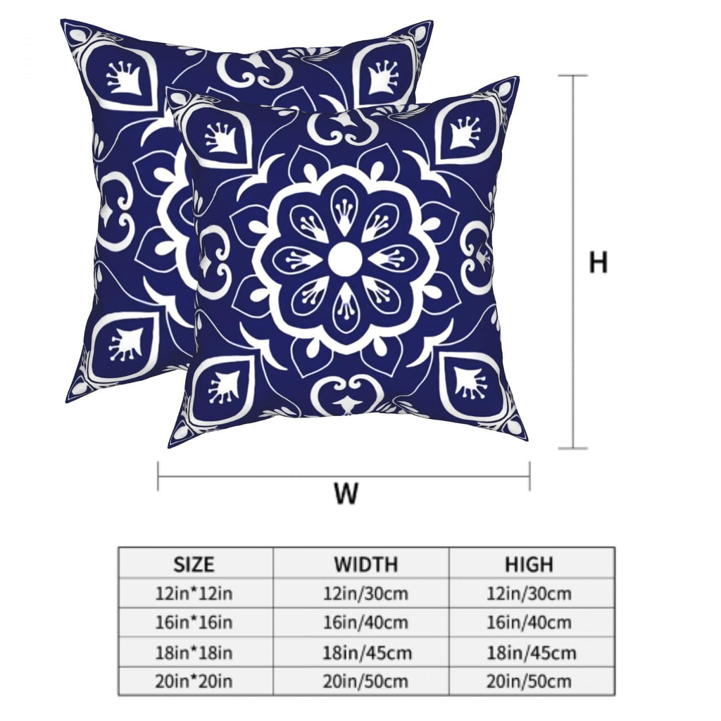 Mexican Talavera Throw Pillow Covers Blue Moroccan Square Pillowcases Cushion Cover 18x18 Inch for Room Sofa Chair