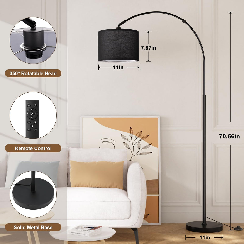 Dimmable Arc Floor Lamp with Remote, Color Temperatures Adjustable