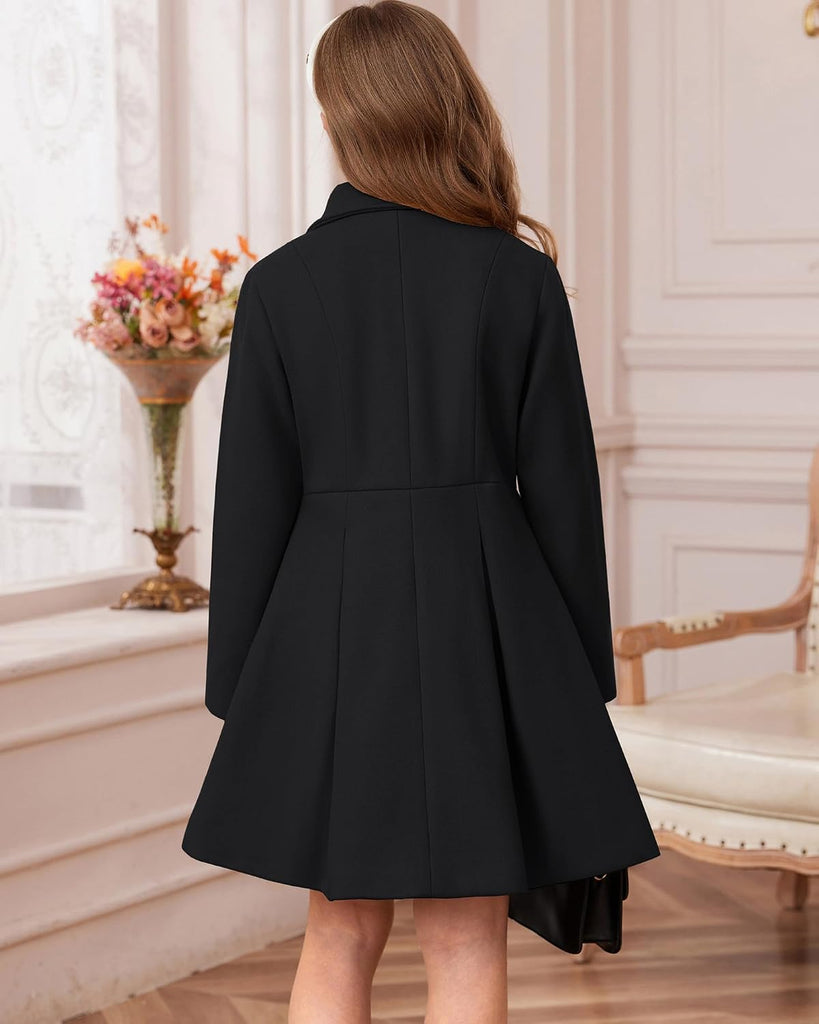 Girls Dress Coat Wool Peacoat with Lapel Pockets Winter Warm Long Jacket for Kids