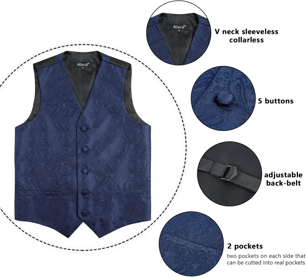 Boys 2PCS Classic Pre-Tied Paisley Bow Tie Suit Vest Set