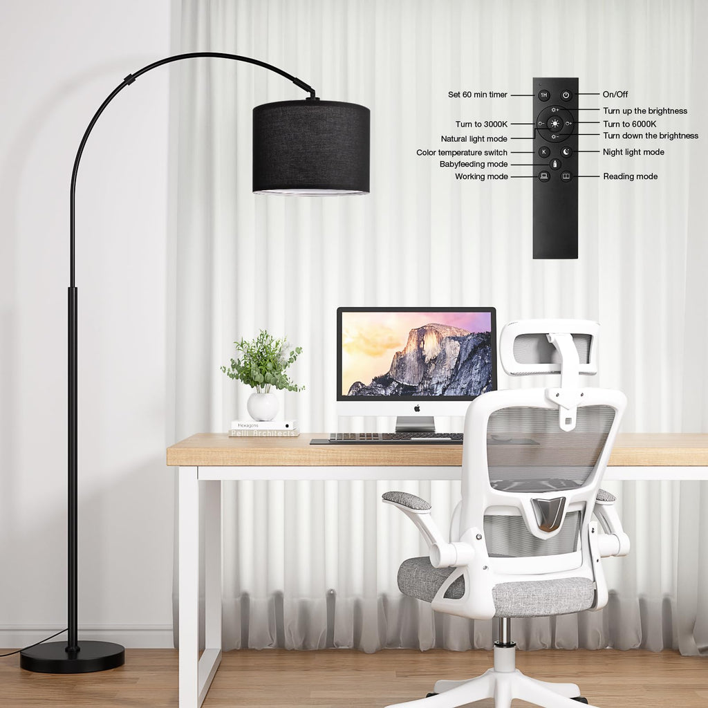 Dimmable Arc Floor Lamp with Remote, Color Temperatures Adjustable