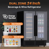 Wine and Beverage Refrigerator 24 Inch, Dual Zone Wine and Beverage Cooler with 