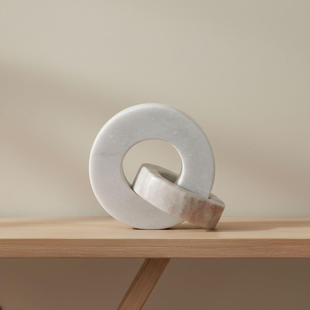 Home Decor and Bathroom Decor Marble Double Ring - Modern Shelf Sculpture and Office Accents for Room Styling