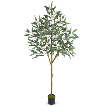 6ft Artificial Eucalyptus Tree in Black Pot, Realistic Silk Potted Floor Plant Eucalyptus Plant Decor Indoor Outdoor