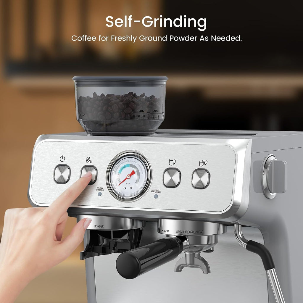 (2026 Upgrade) Espresso Machine with Grinder, Expresso Coffee Machines with Built-in Anti-Clog Coffee Grinder/Milk