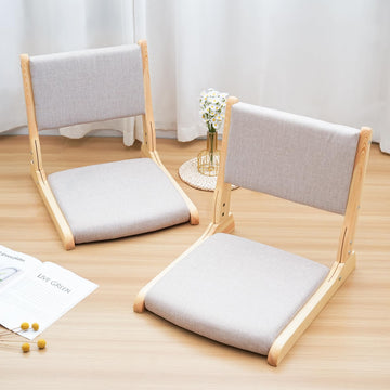 Japanese Floor Chair with Back Support, Foldable Meditation Chair, Legless Tatami Chair with Cushion, Floor Seat