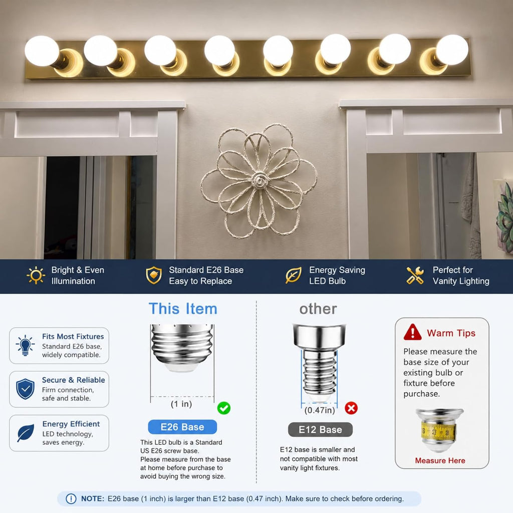 G25 LED Light Bulb, Round Vanity Light Bulbs for Bathroom, 40W LED Equivalent, Daylight White 5000K, Globe Light