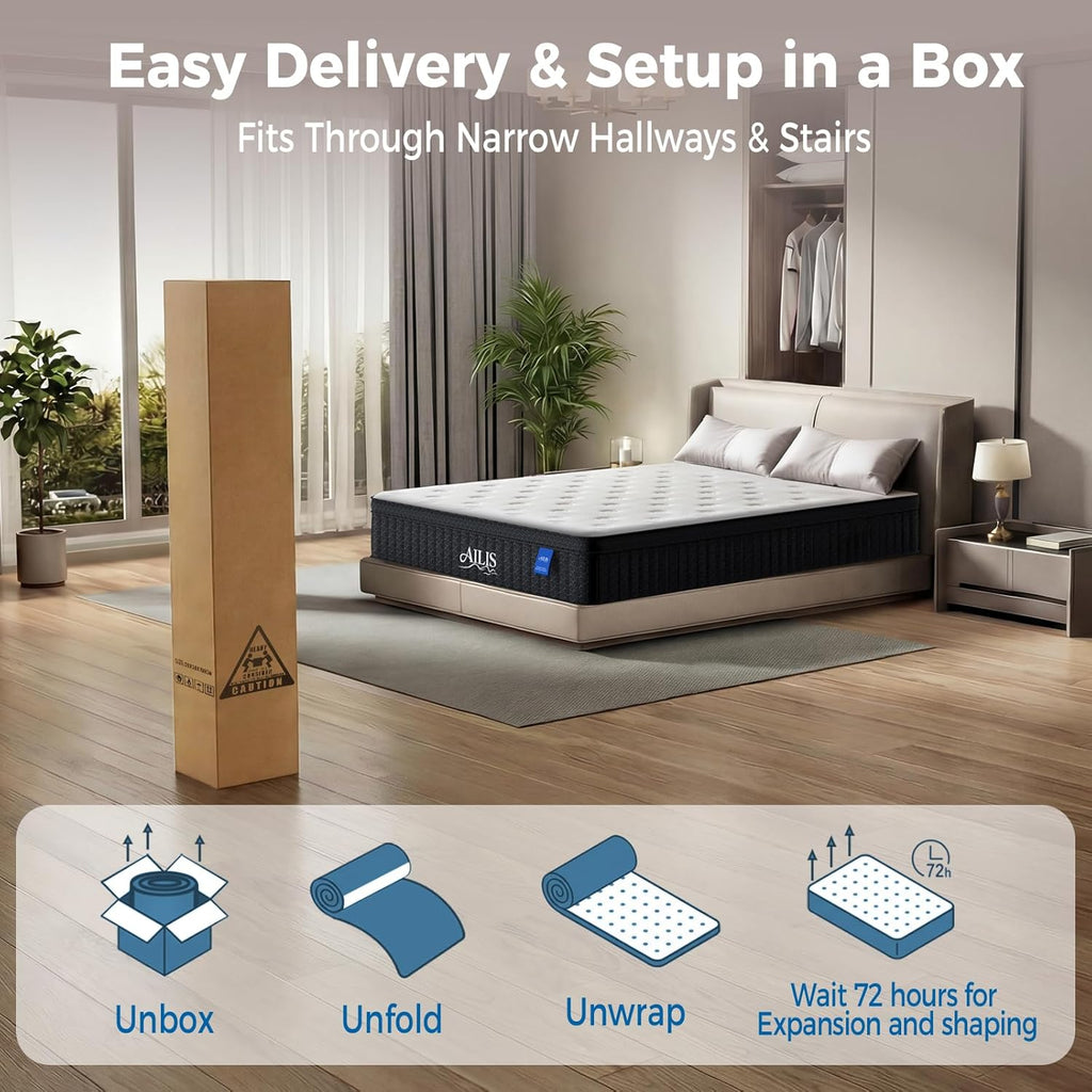 King Mattress,14 Inch king size Mattress in a Box, Medium Firm Hybrid Mattress with Individually Wrapped Pocket
