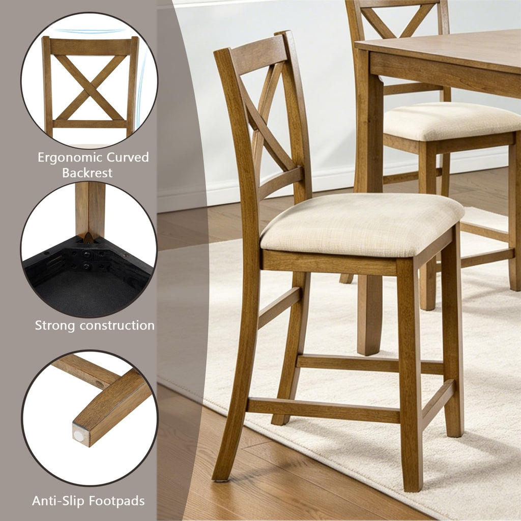 5-Piece Counter Height Dining Table Set for 4, Farmhouse Counter Height Kitchen Table with 4 Padded Chairs, Solid