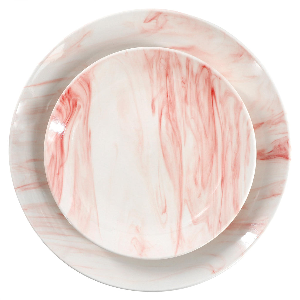Fine Marble 16 Piece Porcelain Dinnerware Set, Tableware Set, Everyday Dining, Service for 4 (Red)