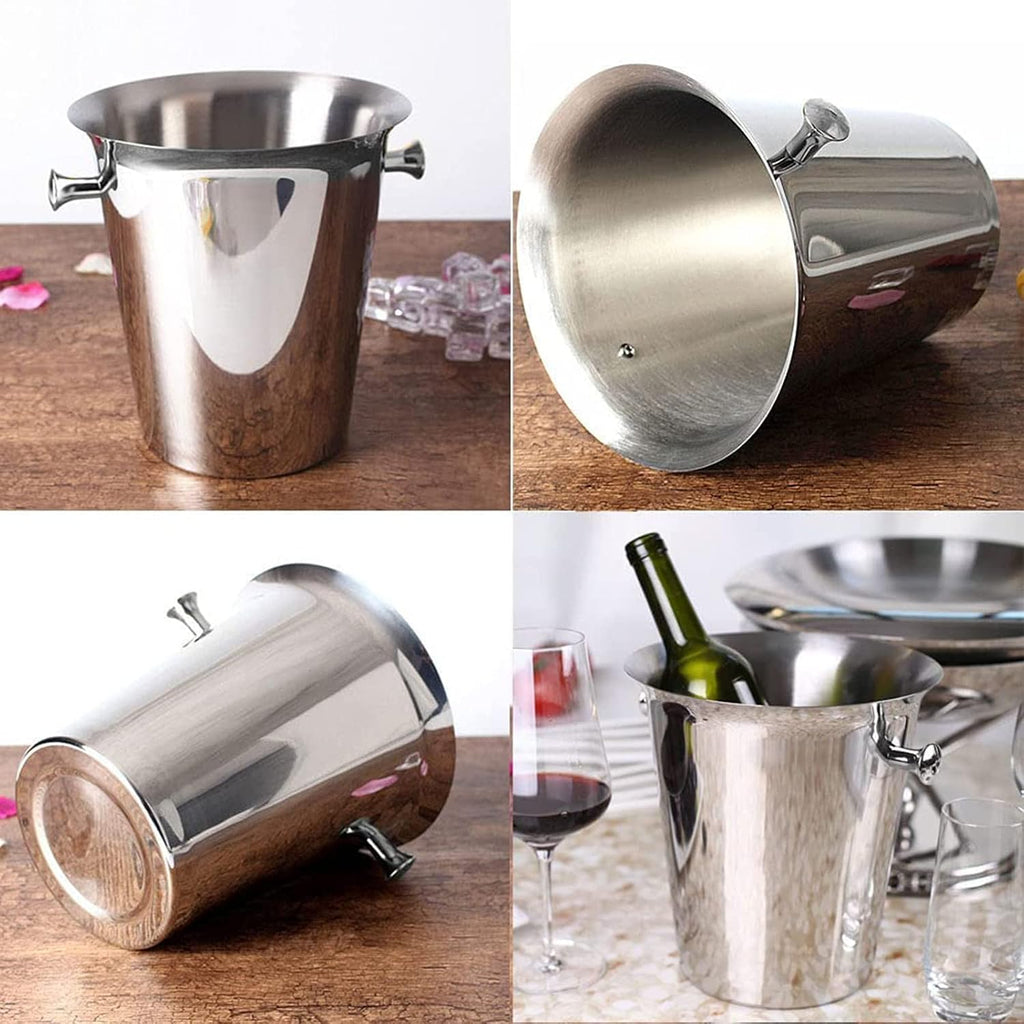 Champagne Ice Bucket with Stand, 5L/1.1Gal Stainless Steel Wine Bucket on Stand Ice Cube Chiller Container Standing