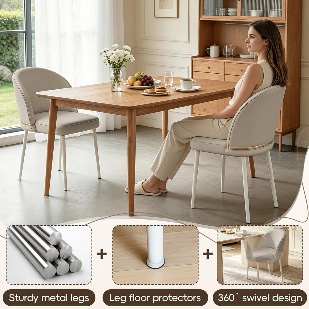 Swivel Modern Dining Chairs Set of 4 with Metal Legs and Gold Trim, Grey