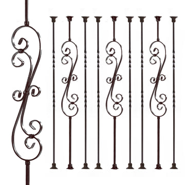 Antique Bronze Stair Balusters 1/2inch x 44inch, Oil Rubbed Bronze Skinny Scroll 3pk &Double Twist 6pk with Swivel