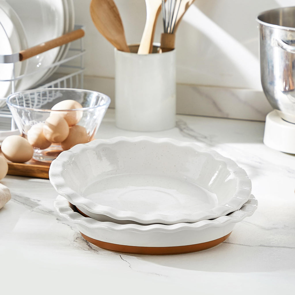 Ceramic Pie Pan Set of 2-9 inch Pie Plate, Quiche Baking Dish