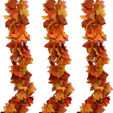 Fall Garland Maple Leaf Garland, 6 Ft/Piece, , Artificial Maple Leaves Hanging Vine, Thanksgiving Decor (3) - Set of 18