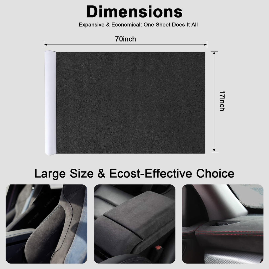 Premium Black Suede Fabric Wrap - 17x70 inch Suede Wrap for Car Interior - Self-Adhesive Microfiber and Synthetic