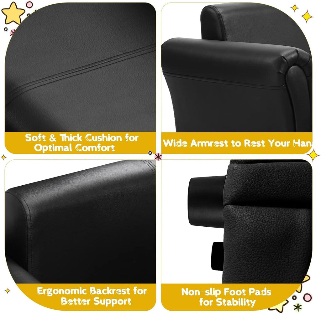 2 Seat Children Sofa with Footstool, Sturdy Wood Construction, Armrest Couch for Preschool Kids, Kid Couch Lounge Bed