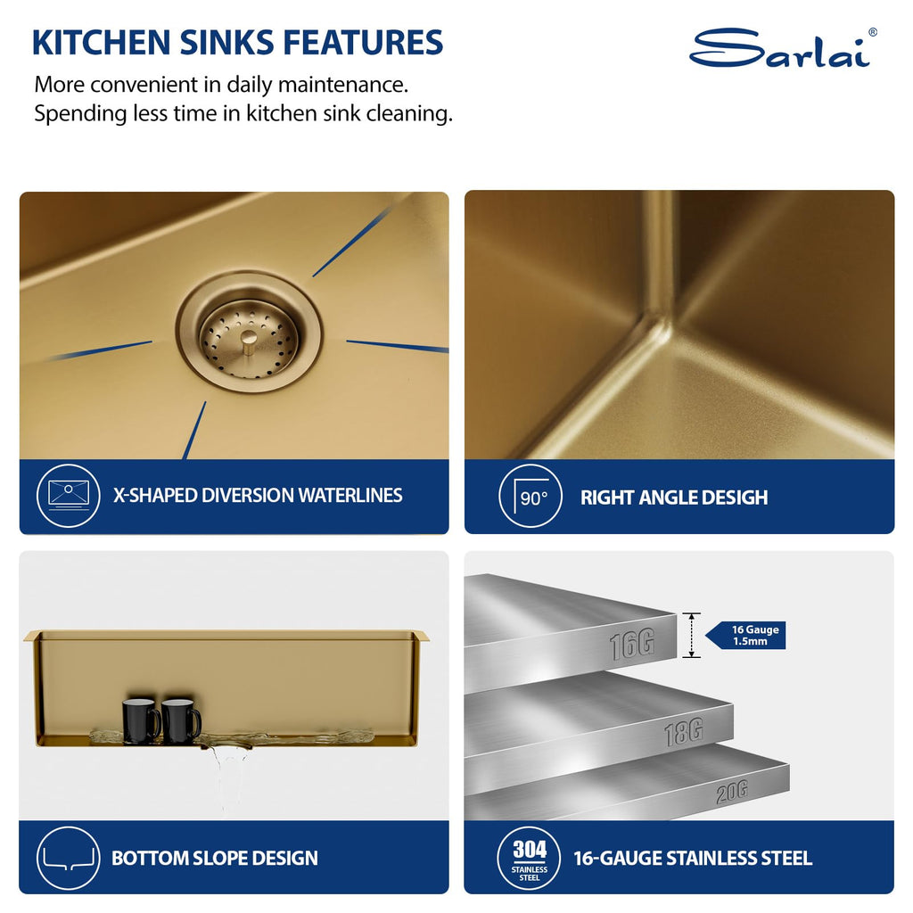 36 Gold Undermount Kitchen Sink Workstation 36x19 Inch Large Sinks