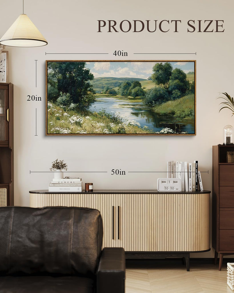Large Rustic Landscape Wall Art, Nature Valley Painting 20×40 in