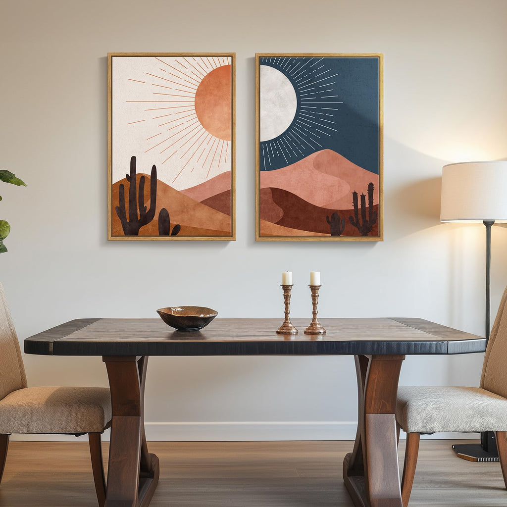 Framed Boho Mid Century Modern Desert Landscape Wall Art Bedroom, 20x30 In