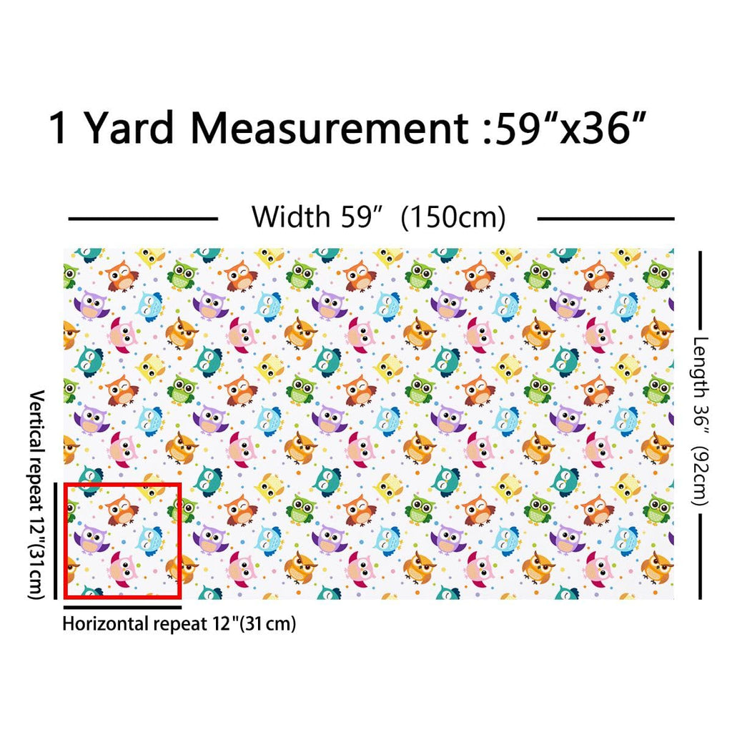Cartoon Owl Fabric by The Yard, Cute Animal Upholstery Fabric, Colorful Wildlife Decorative Geometric Polka Dot