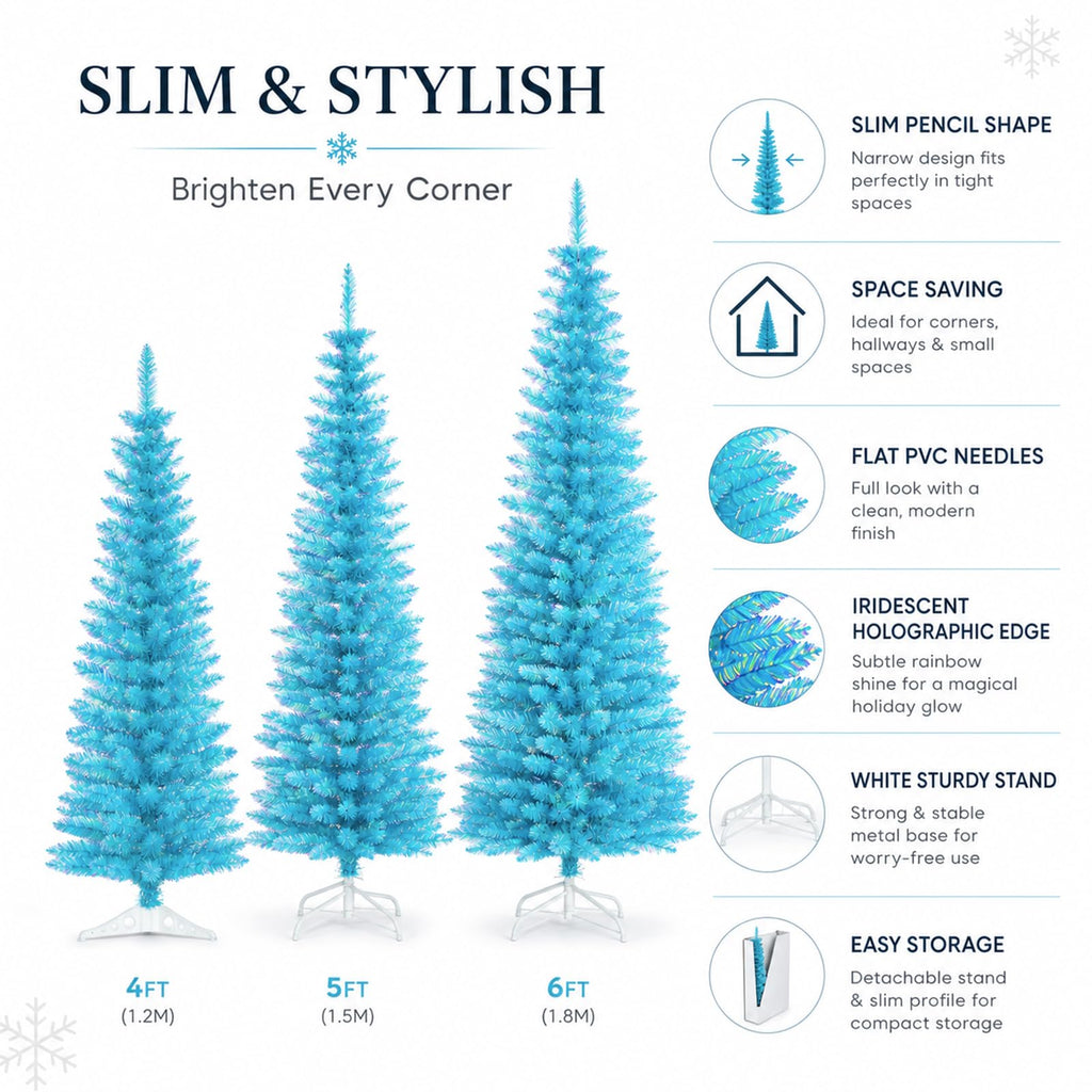 5FT Blue Unlit Artificial Pencil Christmas Tree for Small Spaces