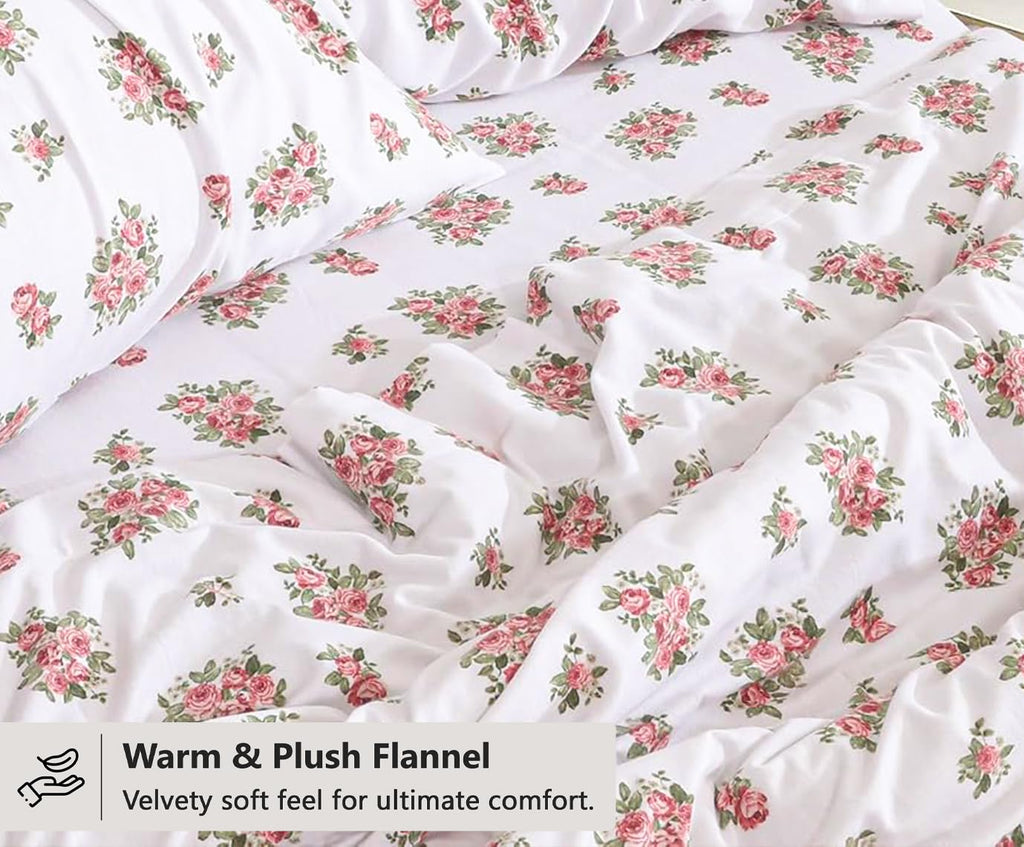 100% Cotton Flannel Sheets Cal King Size, 4 PCs Bed Sheet Set, Bali