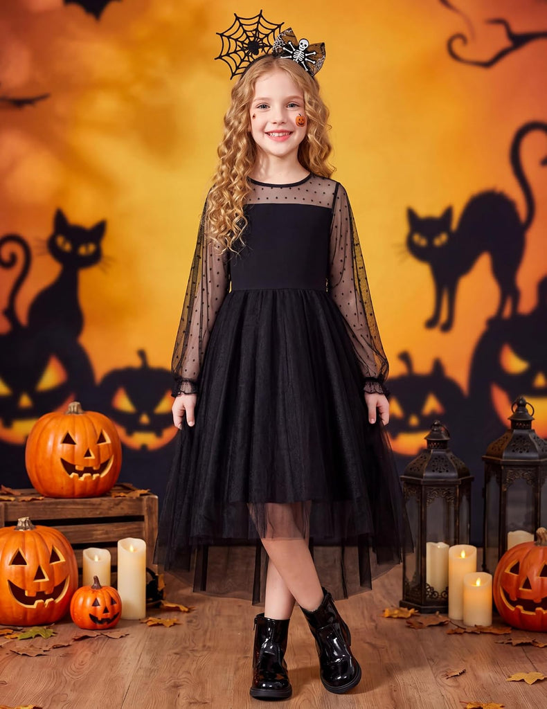 Girls Dresses Mesh Long Sleeve High Low Birthday Party Dress