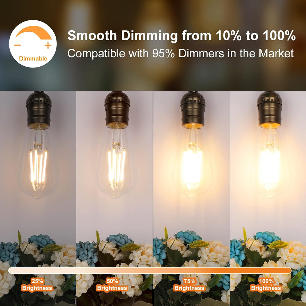LED Light Bulbs Dimmable Vintage Edison Bulb, E26 LED Bulb 60W Equivalent 720 Lumens, Warm White 2700K, ST58 Antique