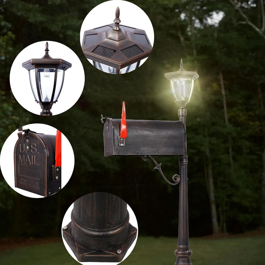 Mailbox with Post Lights,Mailbox/Post Light Combo Duty Cast Aluminum Post Mount Mailboxes Decorative(2in1)
