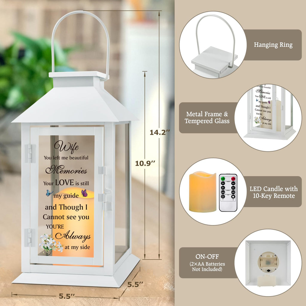 Memorial Lantern for Loss of Wife, Sympathy Lantern with LED Candle, Bereavement Gift in Memory of Wife, Remembrance
