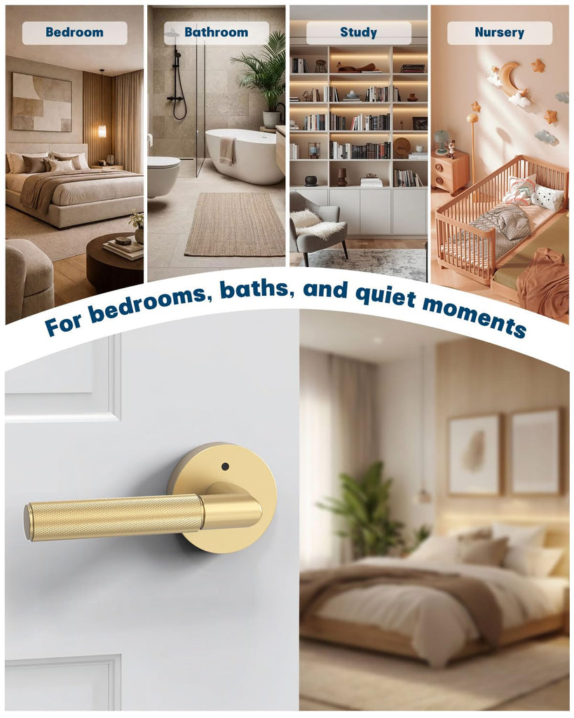 1 Pack Brushed Gold Knurled Interior Door Handle, Privacy Lock