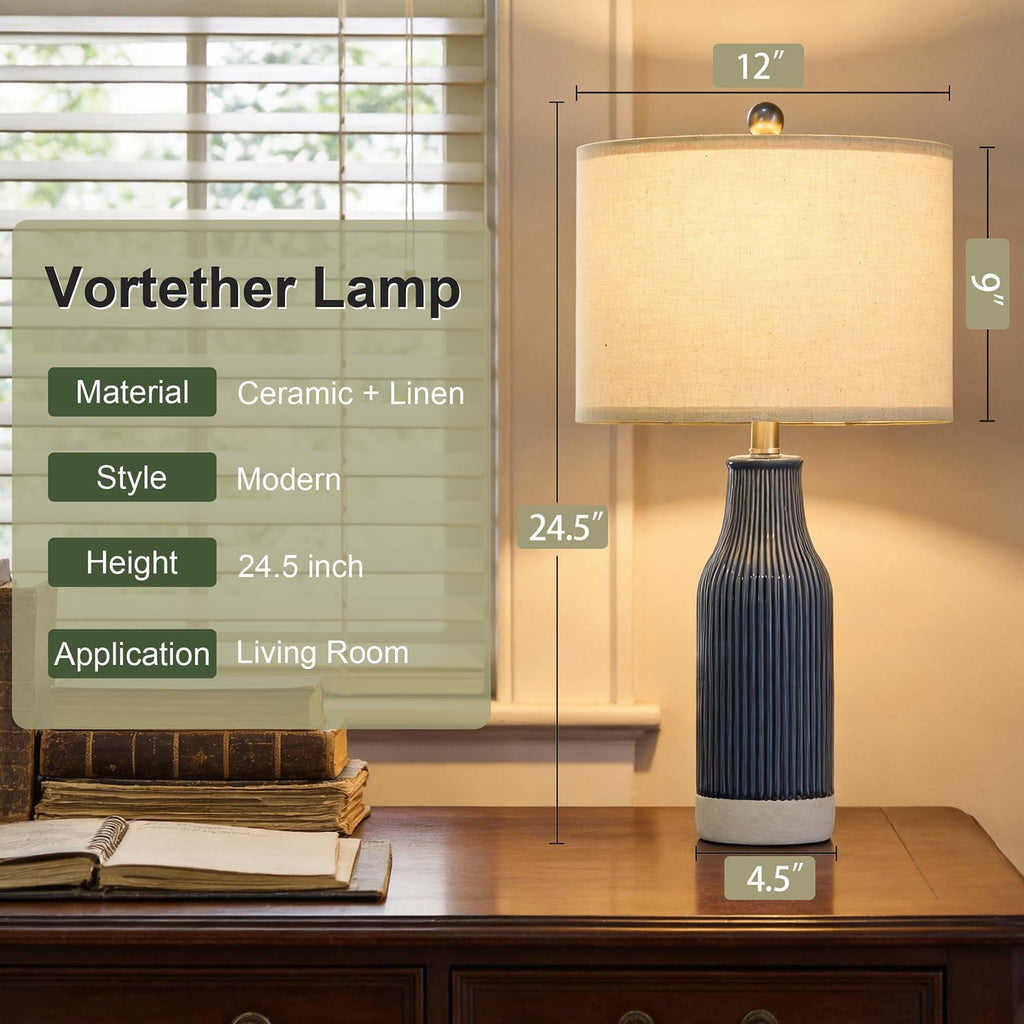 23.5" Bedside Lamps Set of 2, Blue Ceramic Table Lamp