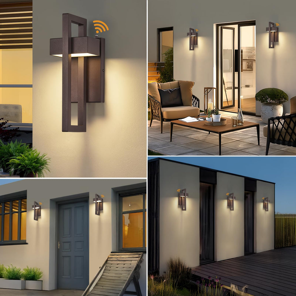 13.7'' 2-Pack Dusk to Dawn Outdoor Porch Light, Modern LED Wall Light, Brown