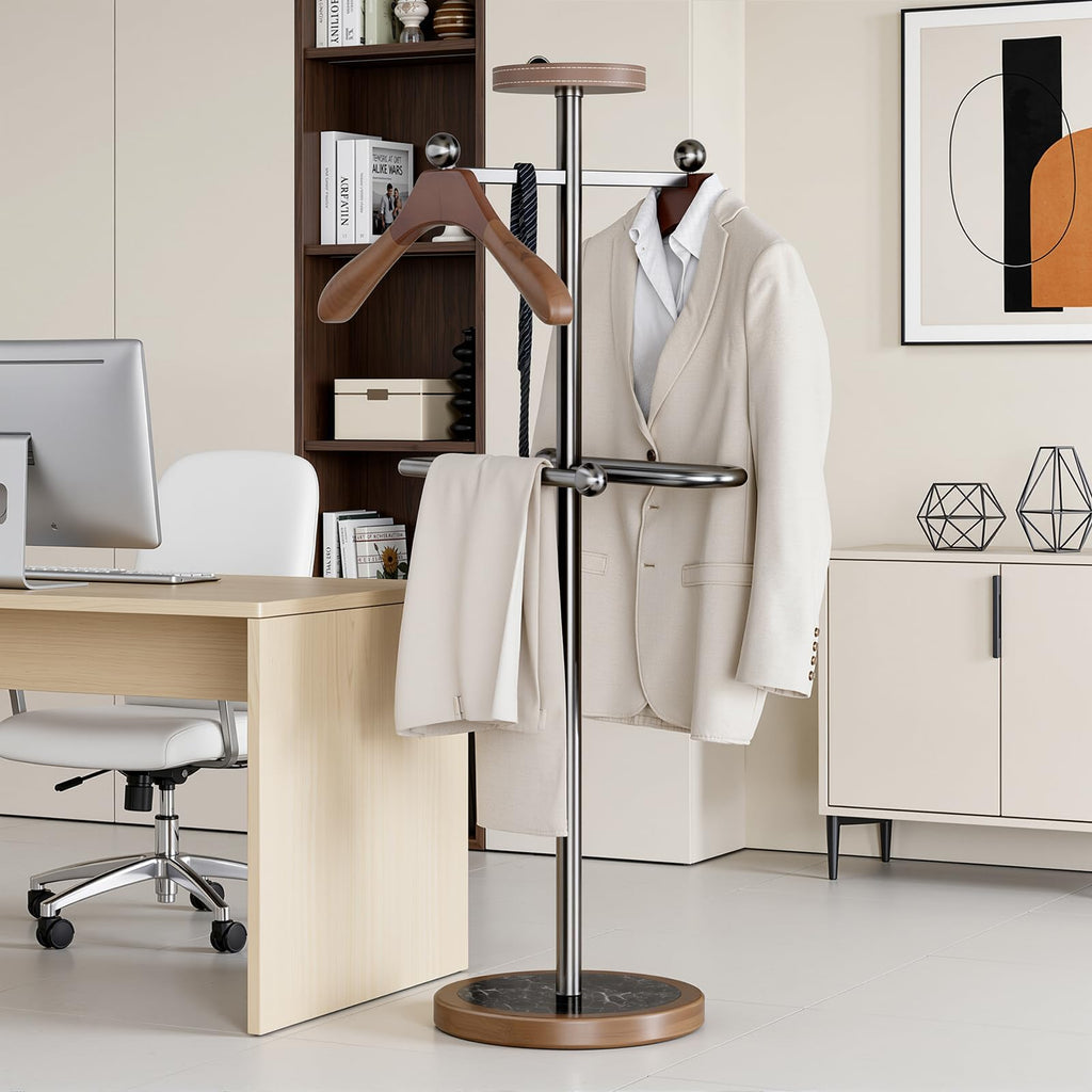 Valet Stand, Stainless Steel Suit Stand with Sturdy Marble Base