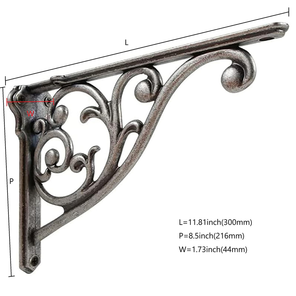 Ornate Decorative Shelf Brackets 12 inch Small Wall Mounted Shelving Bracket 4 Pack Antique Pewter Vintage Shelf