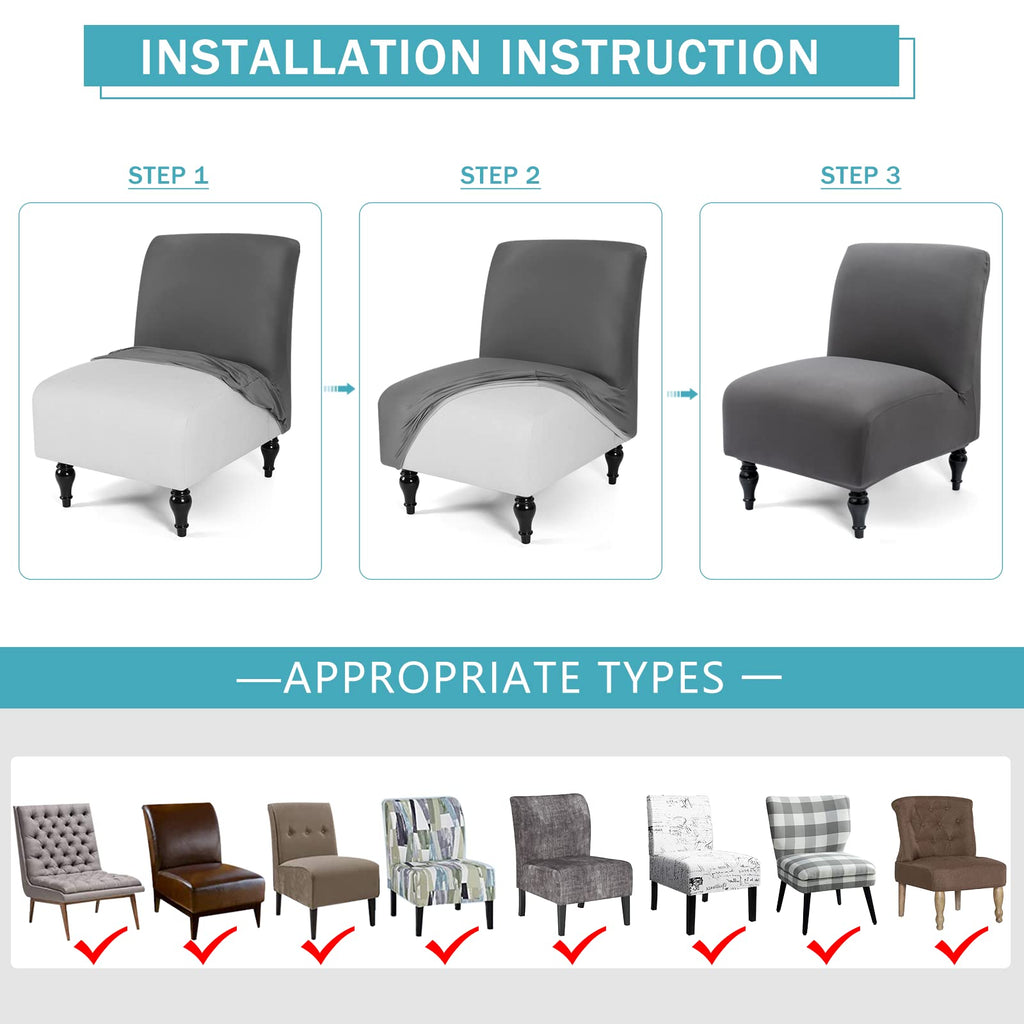Armless Accent Slipper Chair Cover Slipcover, Stretch Spandex Removable Non-Slip Silp Cover for Accent Chair Without