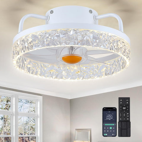 13In Flush Mount Ceiling Fans - White Bladeless Ceiling Fan with Lights and Remote Control, 3CCT Dimmable and Reversible, Small Low Profile Ceiling Fan Light for Modern Indoor Bedroom A101-B0DGSW8FZ2