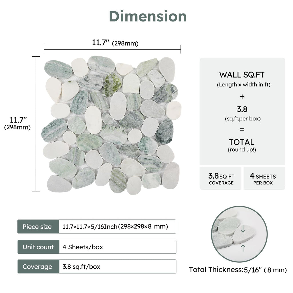 Stone for Shower Floor, Emerald Green Oval, 4 Sheets