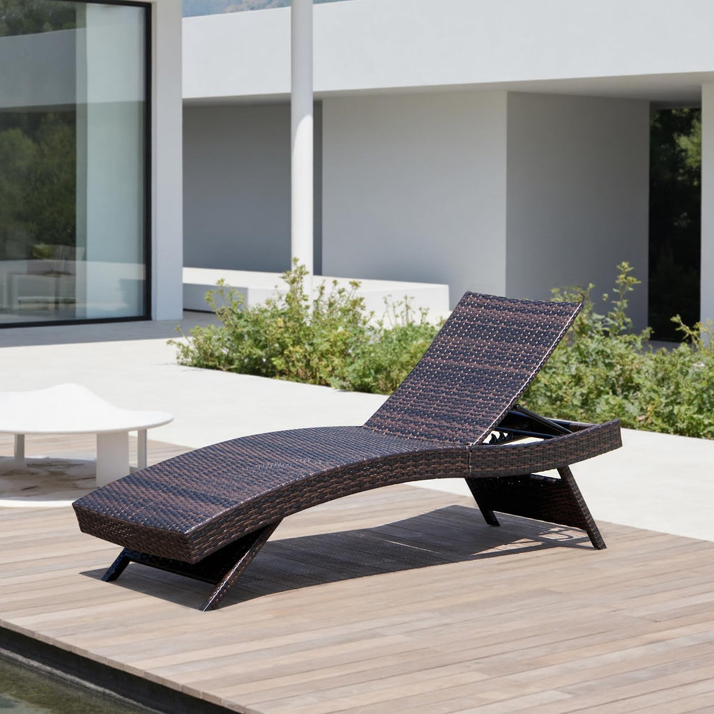Folding Patio Chaise Lounge (Set of 1 Chair), Foldable Long Reclining Patio Seating Chairs, Outdoor Wicker Lounge