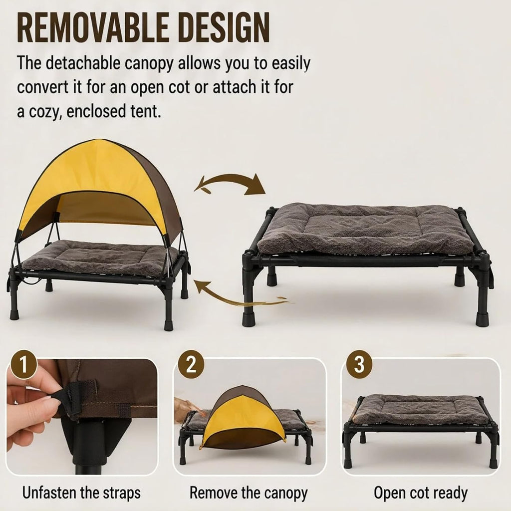 Outdoor Dog Bed with Canopy, Pet Chair with Removable Shade, Portable Pet Bed with Umbrella Water Resistant
