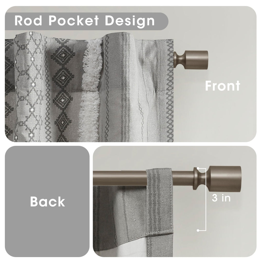 100% Cotton Boho Window Curtain, Single Panel, 50x84 Gray