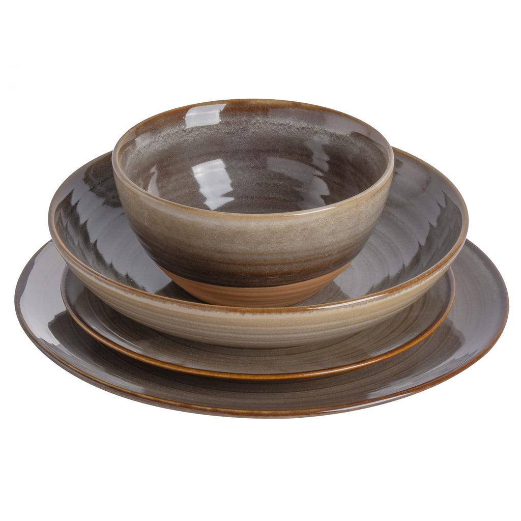 16 Piece Dreamweaver Double Bowl Terracotta Reactive Dinnerware Set - Earthy Brown, Service for 4 (16pcs)