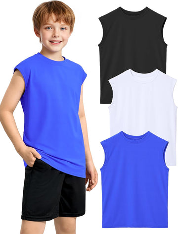 3 Pack Boys Tank Tops Athletic Quick Dry Sleeveless Shirts for Kids