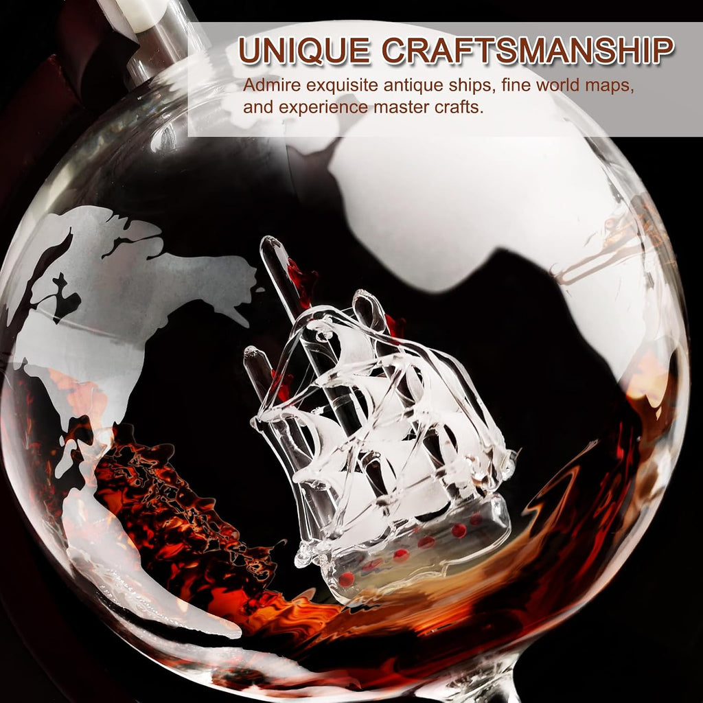 Whiskey Globe Decanter 28 Oz Gift for Dad, Men's Whiskey and Wine Shaker Global Shaker Unique Gift for Husband, Boss