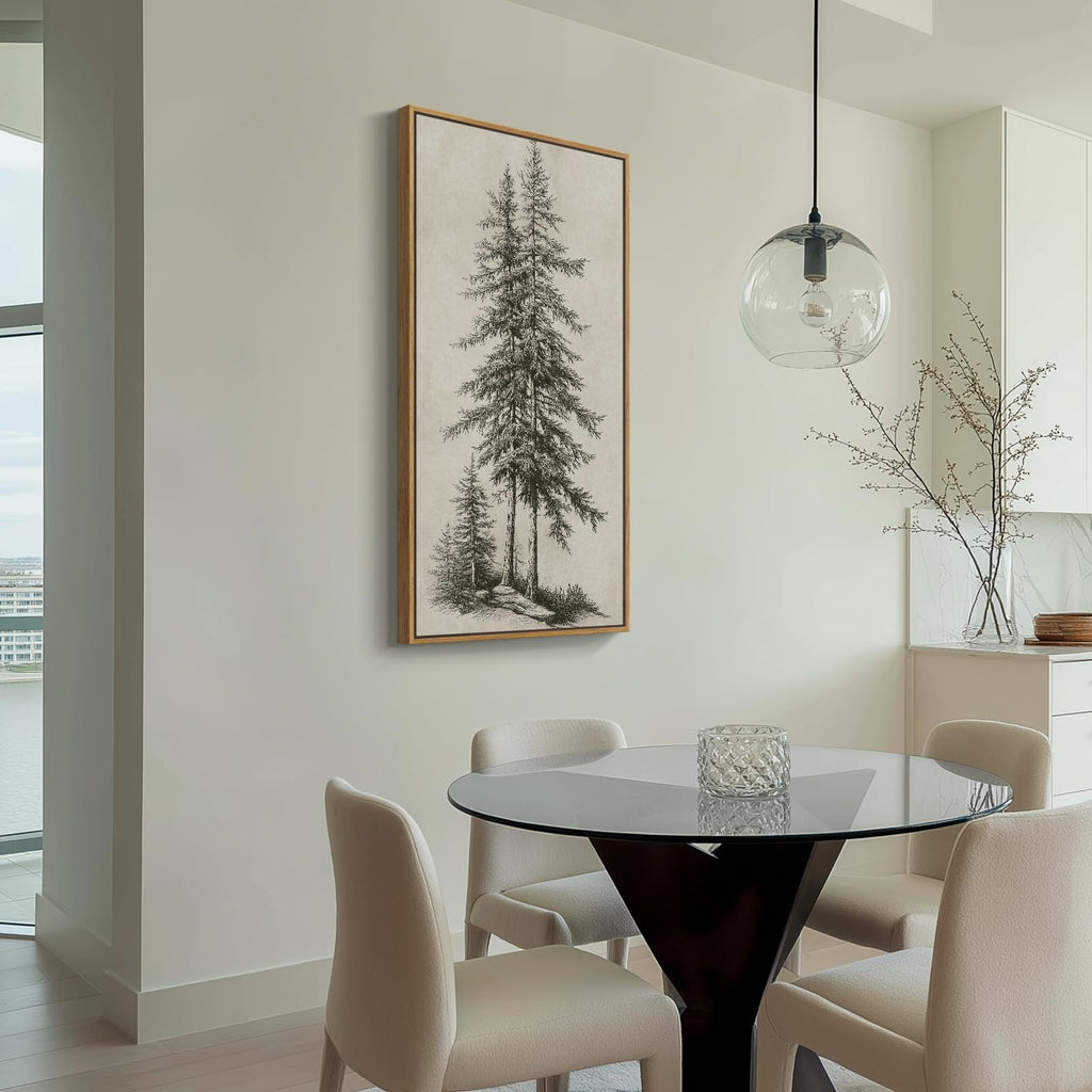 Framed Vertical Vintage Tree Sketch Wall Art, 20x40 Inch