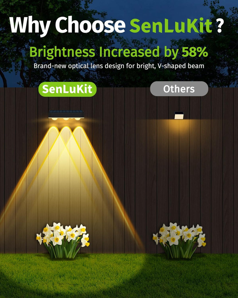 Solar Fence Lights Outdoor 8 Pack Waterproof Upgraded Brightness 3 LED Lens Solor Deck Lights Warm Cool Natural White