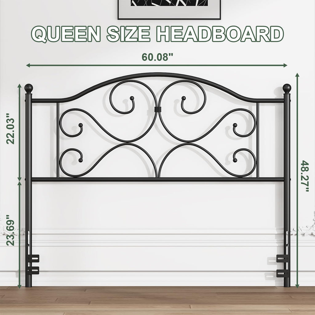 Vintage Platform Metal Queen Headboard Only with Height Adjustable