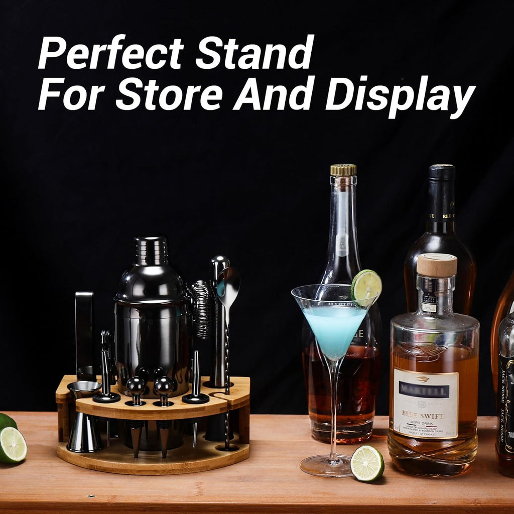 Cocktail Shaker Set Bartender Kit with Stand, Bar Set Drink Mixer Set with Stainless Steel Bar Accessories - Set of 12