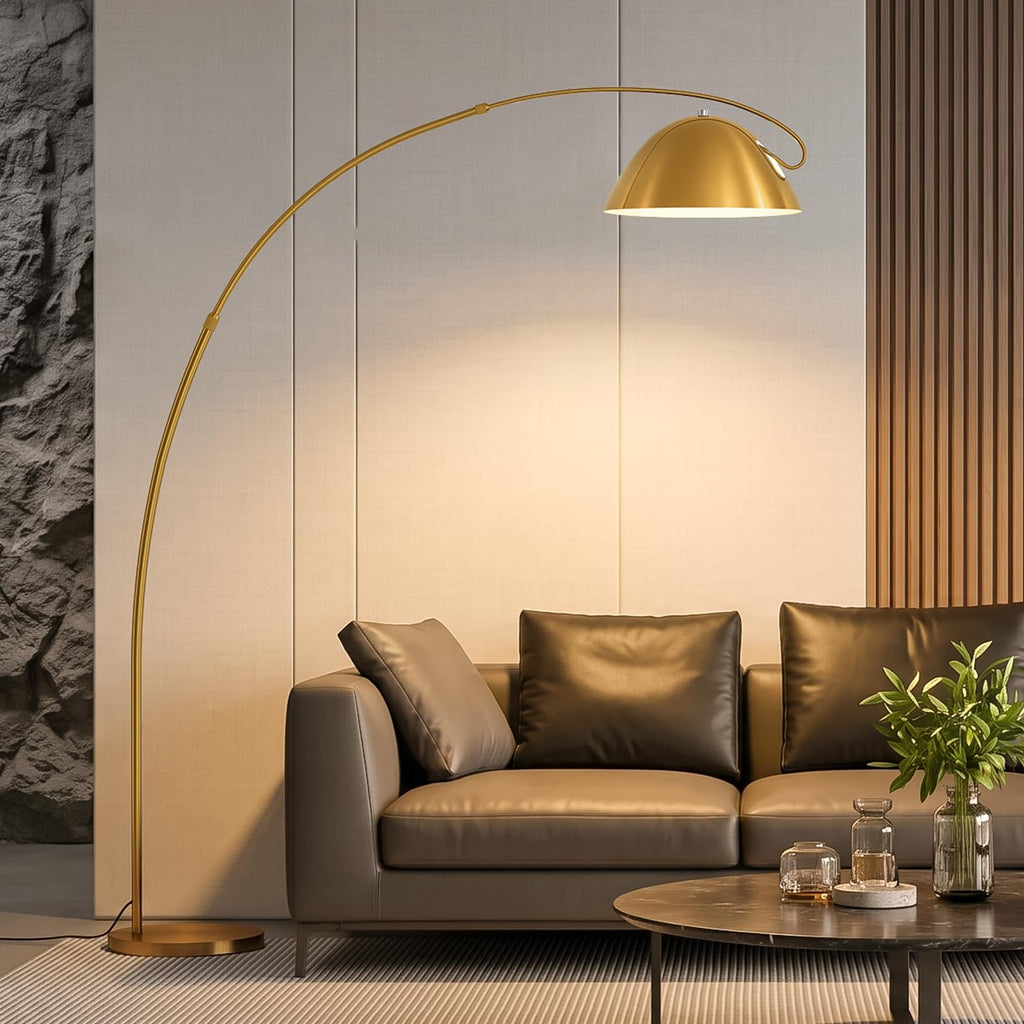Gold Brass Large Arc Floor lamp with 20W Remote Control Bulb